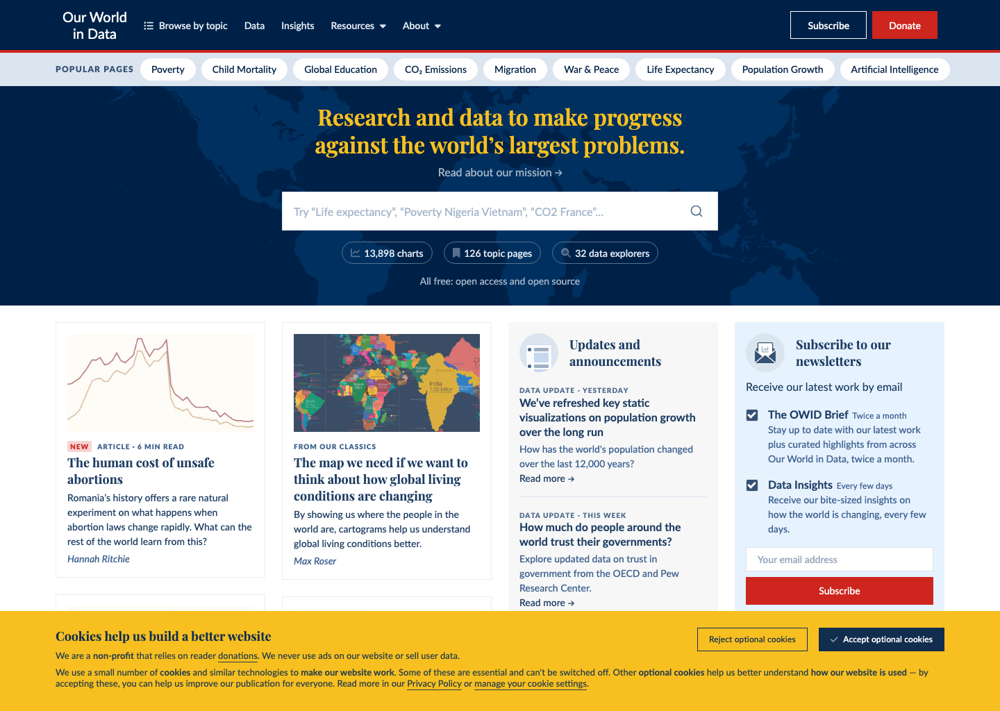 Our World in Data homepage