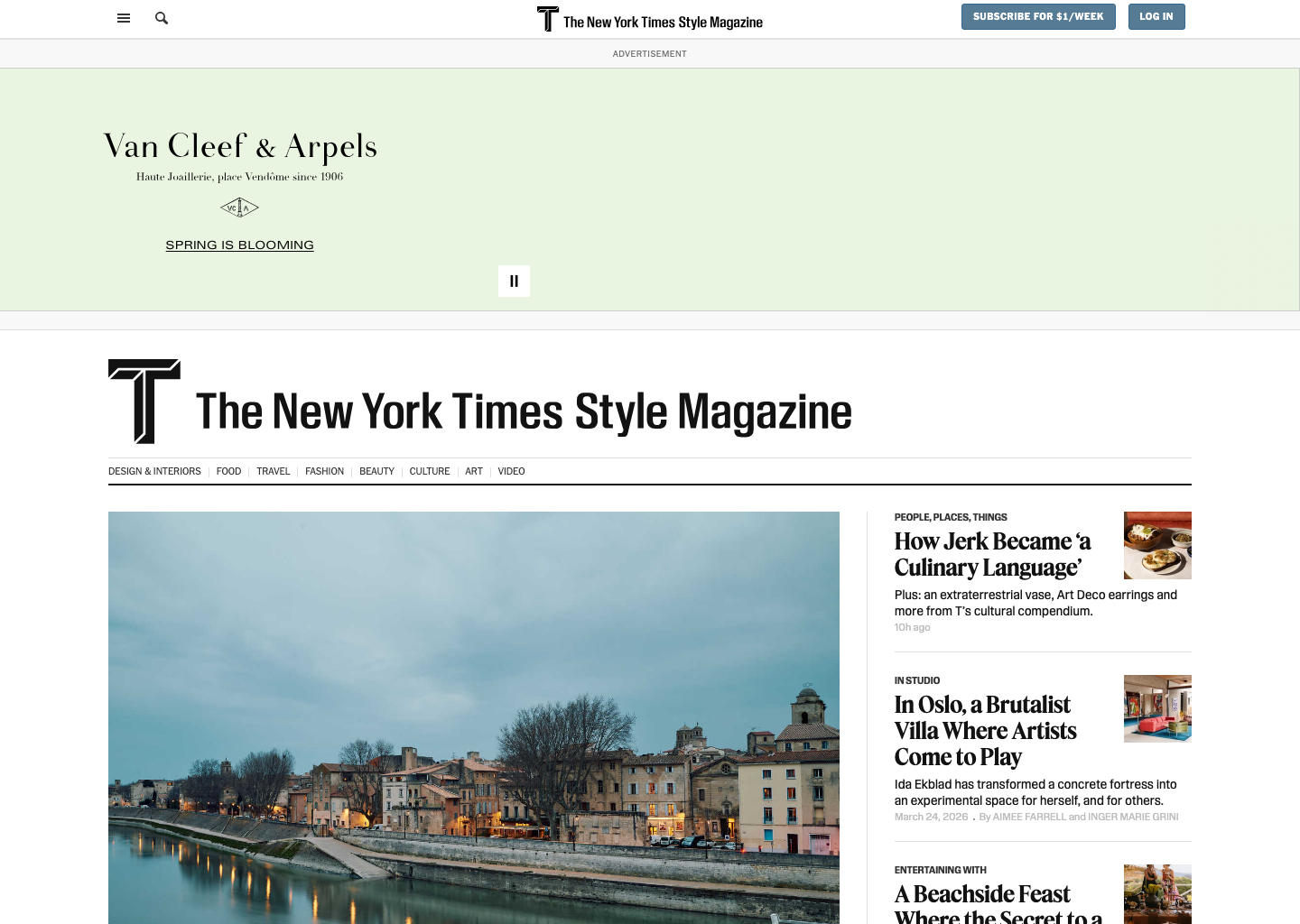 The New York Times Style Magazine homepage